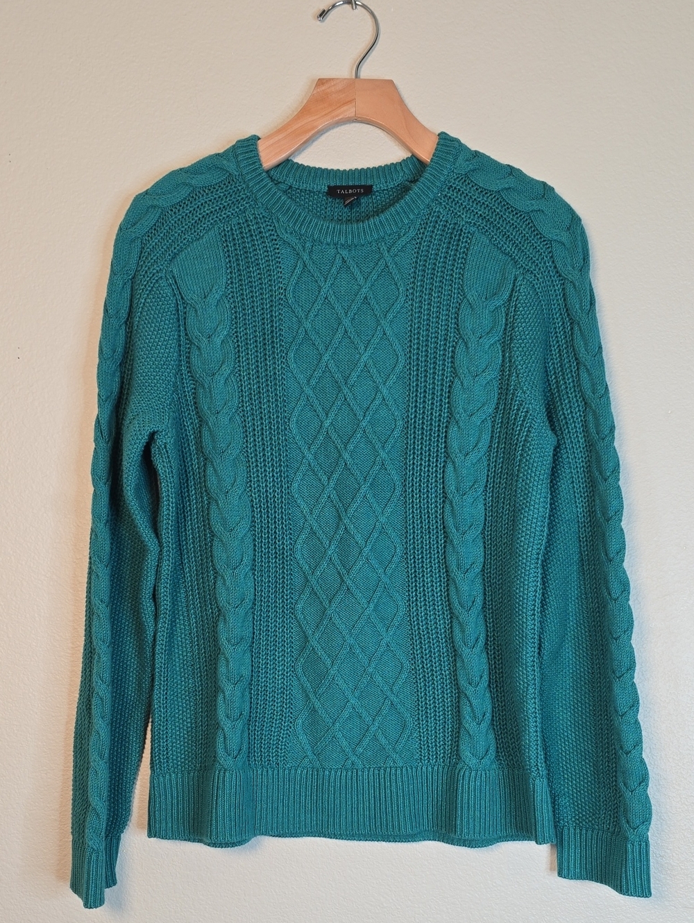 Talbots Teal Cable-Knit Crewneck Sweater Size M NWOT